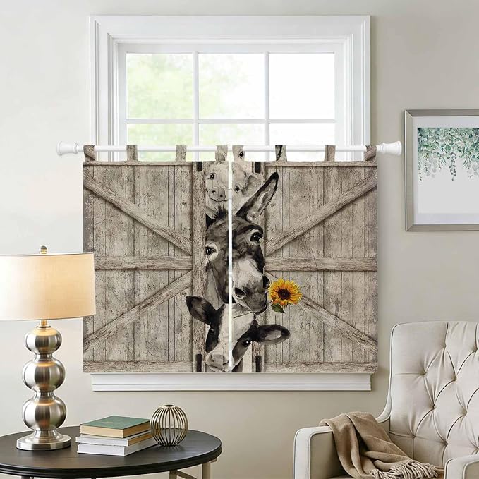 Funny Farm Animals Bedroom Curtains 63 Inch Length, Window Curtains Tab Top - Image 2