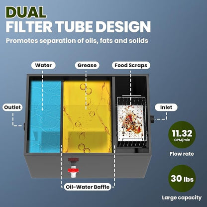 Grease Trap, 30 LBS Stainless Steel Interceptor, 23.6" × 15.7" × 18" Commercial - Image 4