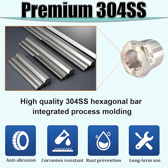 3/4" NPT Male to 1/2" NPT Female Hex Bushing Reducer, 304 Stainless Steel - Image 2