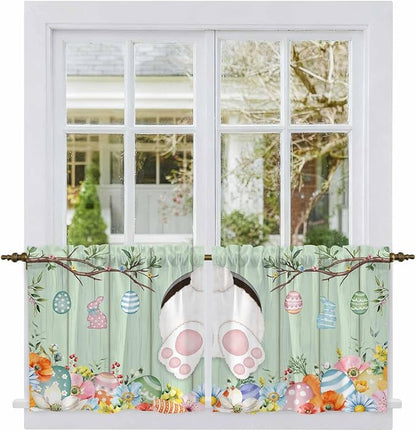 Easter Kitchen Tier Curtains 36 Inch Long 2 Panel Set, Rod Pocket Half Window - Image 2