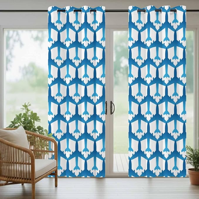 Outdoor Curtains for Patio Waterproof Weatherproof Blue Aircraft Porch Curtains - Image 8