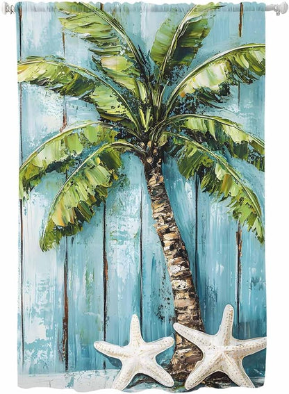 Sheer Curtains 72 Inches Long, Coastal Beach Starfish Semi Sheer Curtains Light by Unknown