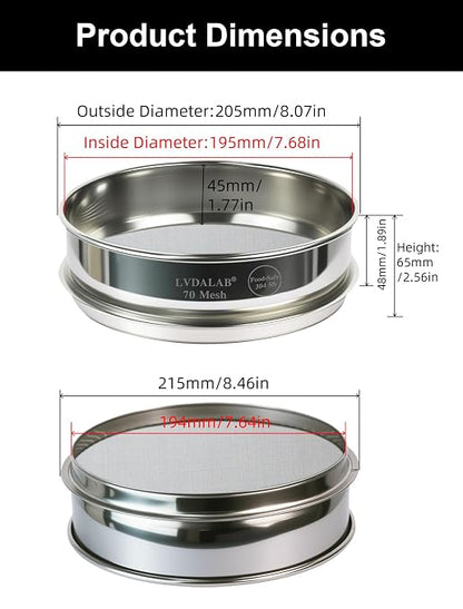 All 304 Stainless Steel 70 Mesh Test Sieve, 8 Inch/20cm Diameter, Lab Sifter & - Image 5