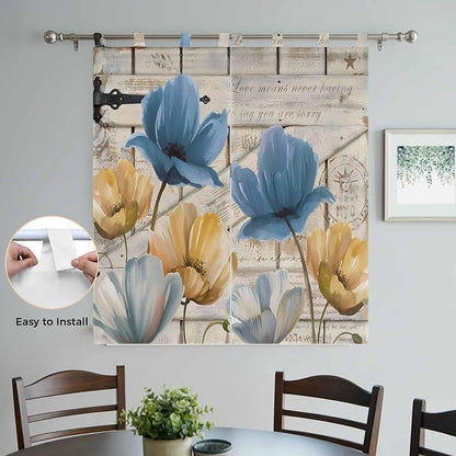 Blue Yellow Tulips Bedroom Curtains 72 Inch Length, Window Curtains Tab Top - Image 4