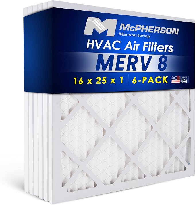 16x25x1 Air Filters, MERV 8 Pleated HVAC AC Furnace Filter Replacement by McPhersonManufacturing