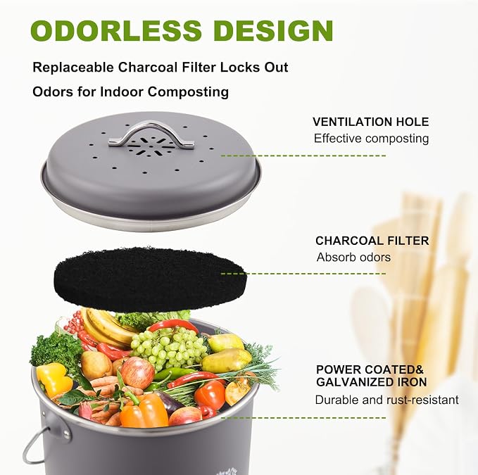 Kitchen Countertop Compost Bin, Odor Resistant Indoor Compost Bin - Image 4