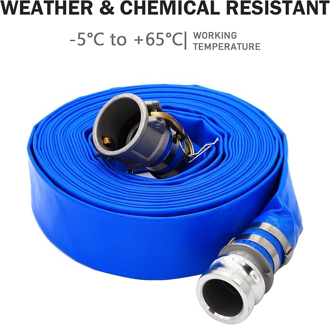 DAVCO 2" ID × 100 ft PVC Lay Flat Discharge Hose, Heavy Duty Reinforced Blue - Image 6