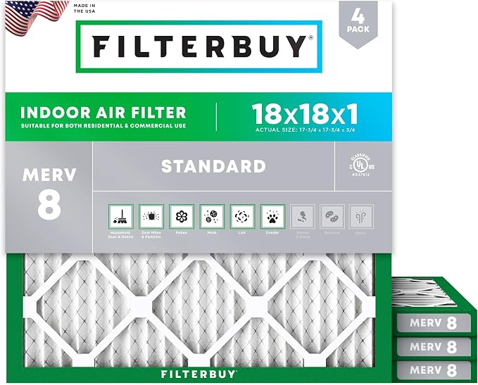 Filterbuy 18x18x1 Air Filter MERV 8 Essential Dust & Allergy Defense, by Filterbuy