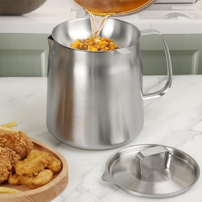 68oz 304 Stainless Steel Oil Filter Pot, Heavy Duty Bacon Grease Container & - Image 8
