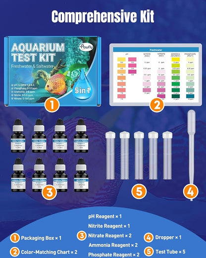 Pawfly 5 in 1 Aquarium Water Master Test Kit, Aquarium Water Test Kit Fish Tank - Image 3