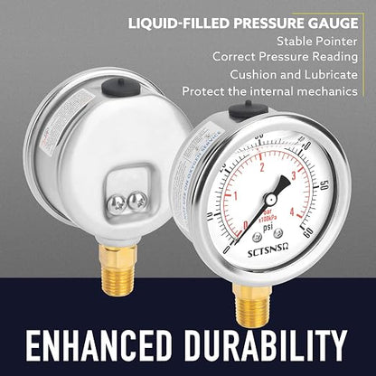 2-1/2" Dial Size, 0-60 Psi Low Pressure Gauge, Glycerin Liquid Filled, 1/4" NPT - Image 3