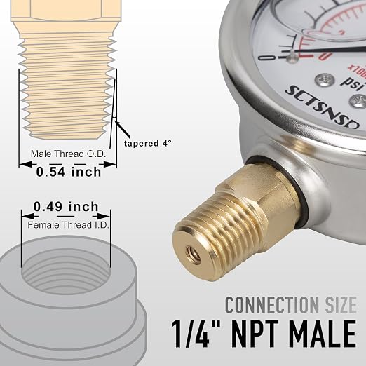 0 to 5000 Psi Hydraulic Pressure Gauge, Glycerin Liquid Filled, 2.5 inch Dial - Image 5
