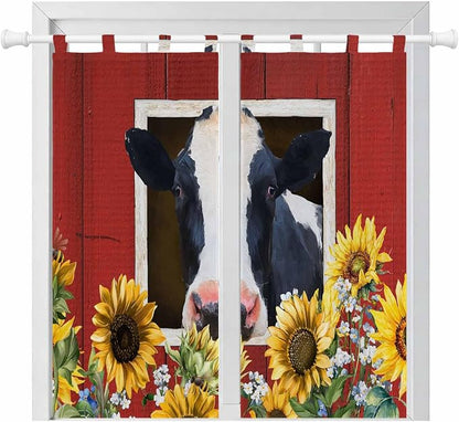Cow Sunflowers Bedroom Curtains 72 Inch Length, Window Curtains Tab Top by Unknown