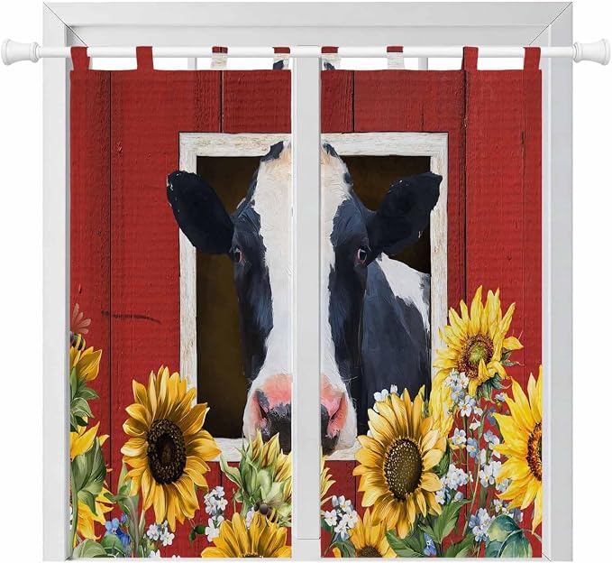 Cow Sunflowers Living Room Curtains 84 Inch Length, Window Curtains Tab Top by Unknown