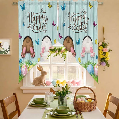 Swag Curtain Valances for Kitchen Windows, Happy Easter Bunny Butt Egg Floral by Unknown