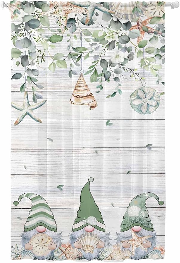 Sheer Curtains 96 Inches Long, Coastal Eucalyptus Leaf Semi Sheer Curtains by Unknown