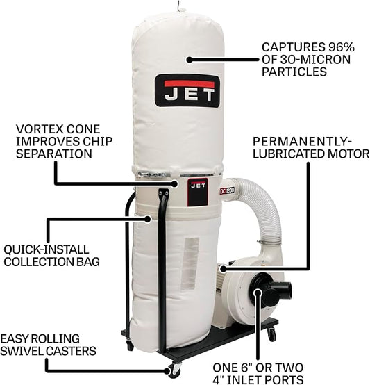 JET Vortex Cone Dust Collector, 30-Micron Bag Filter, 2 HP, 230V 1Ph - Image 2
