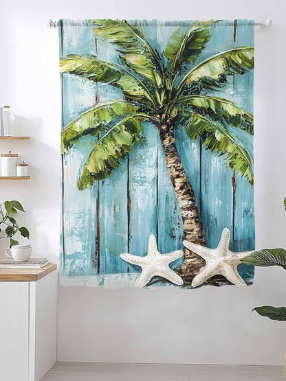 Sheer Curtains 63 Inch Length, Coastal Beach Starfish Semi Sheer Curtains Light - Image 2