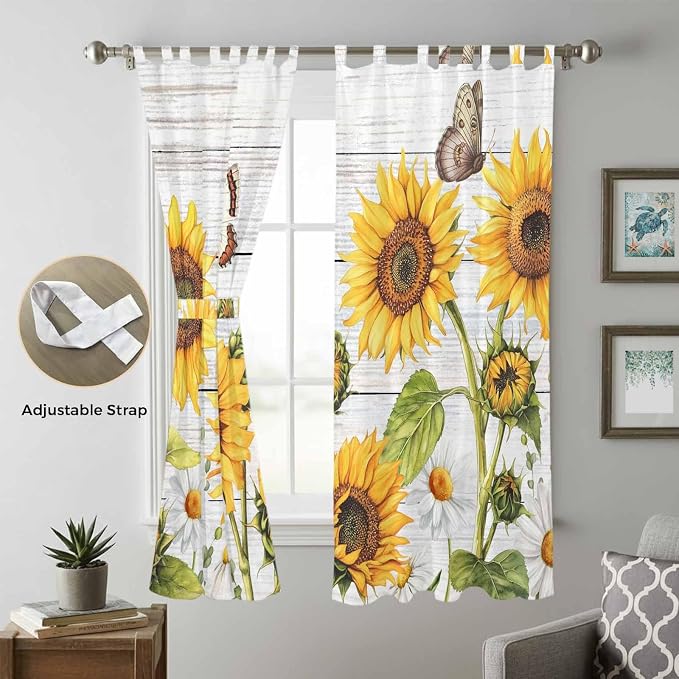 Yellow Sunflowers Living Room Curtains 96 Inch Length, Window Curtains Tab Top - Image 5