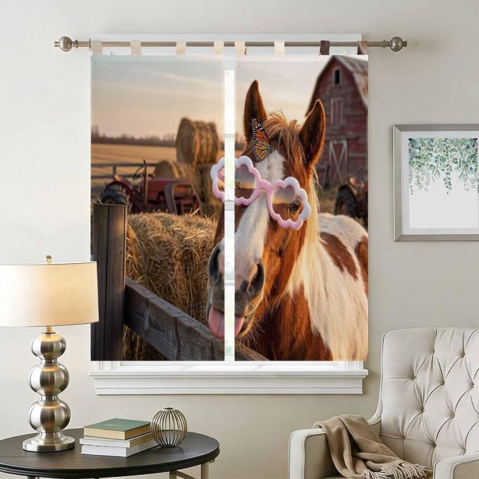 Farm Horses Bedroom Curtains 72 Inch Length, Window Curtains Tab Top, Farmhouse - Image 2