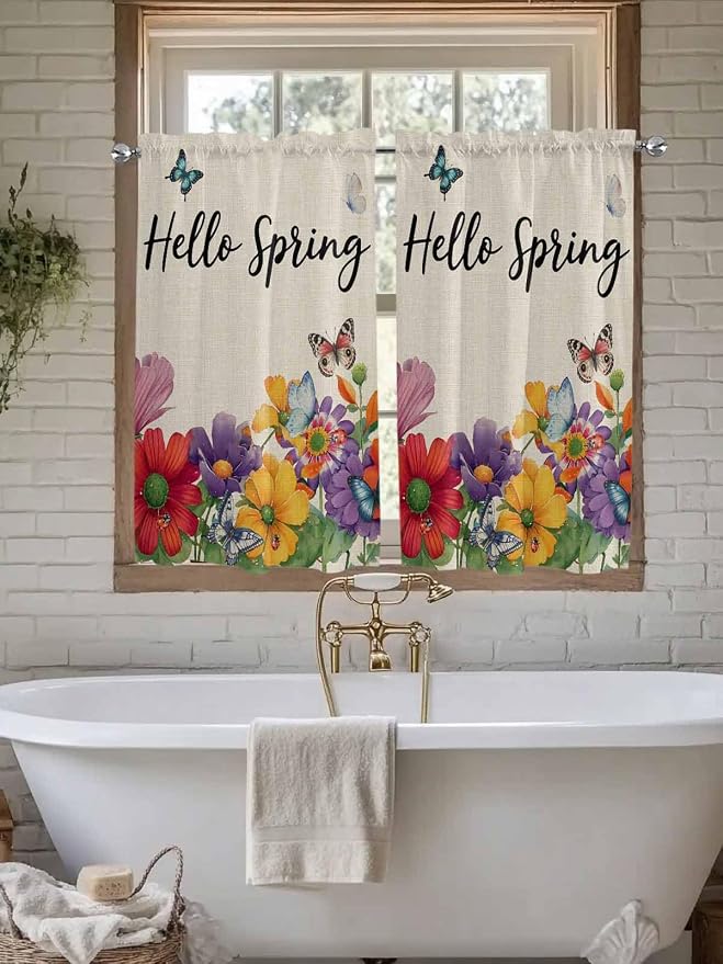 Spring Flowers Kitchen Curtains 45 Inches length, Farmhouse Vintage Country - Image 7