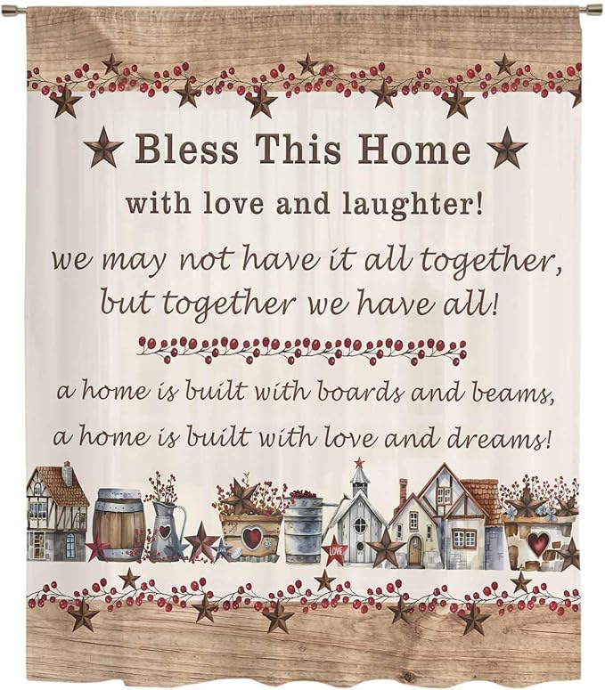 Farmhouse Sheer Curtains 54 Inch Length Country Star Barn Berry Brown Wood - Image 6