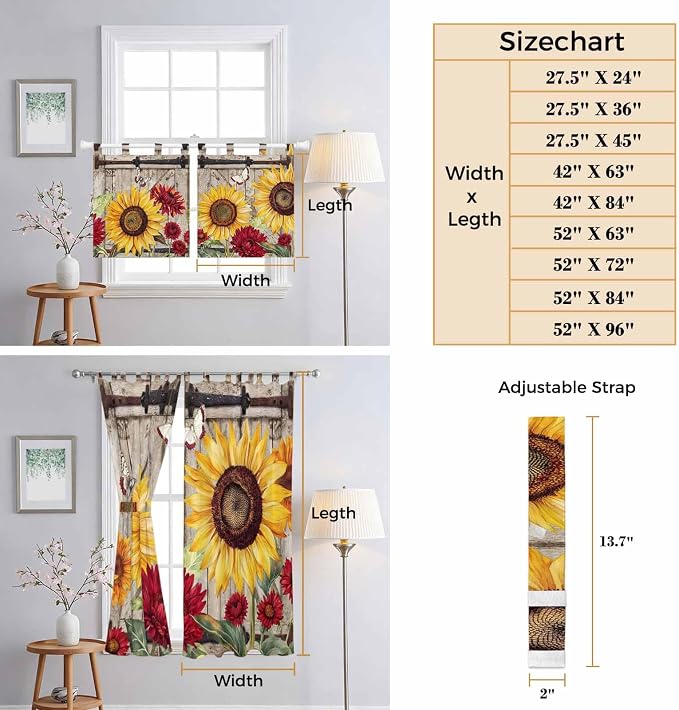 Sunflowers Living Room Curtains 84 Inch Length, Window Curtains Tab Top - Image 8