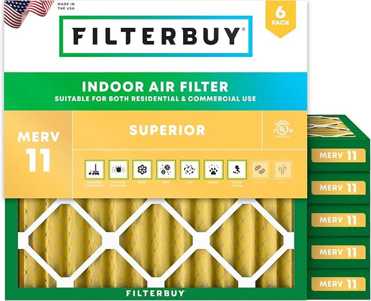 Filterbuy 25x25x2 Air Filter MERV 11 Superior Pet & Allergy Defense, by Filterbuy