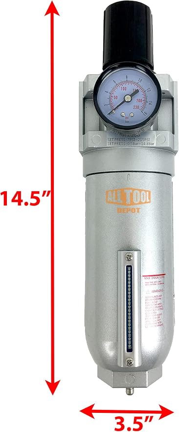 1" NPT SUPER DUTY Compressed Air In Line Filter Regulator Combo Piggyback - Image 2