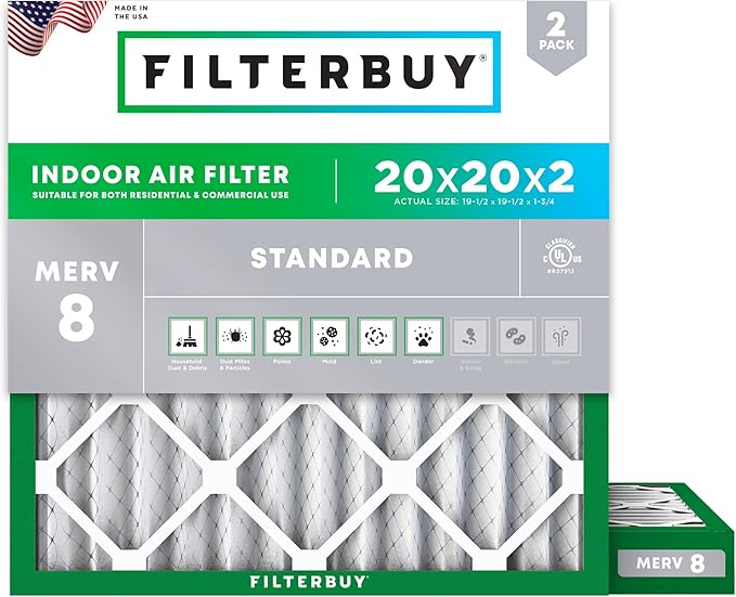 Filterbuy 20x20x2 Air Filter MERV 8 Essential Dust & Allergy Defense, by Filterbuy