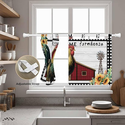 Farmhouse Rooster Kitchen Curtains 24 Inch Length, Small Window Curtains Tab Top - Image 5