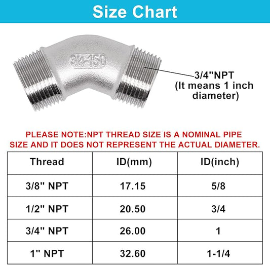 45 Degree Elbow 2PCS, 3/4" NPT Male X 3/4" NPT Male 304 Stainless Steel Pipe - Image 2