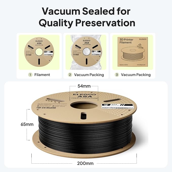 ELEGOO ASA Filament 1.75mm Deep Black 2KG, UV & Weather Resistant 3D Printer - Image 6