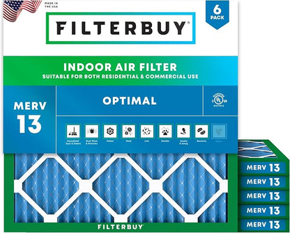 Filterbuy 13.25x13.25x1 Air Filter MERV 13 Optimal Smoke & Allergy Defense by Filterbuy