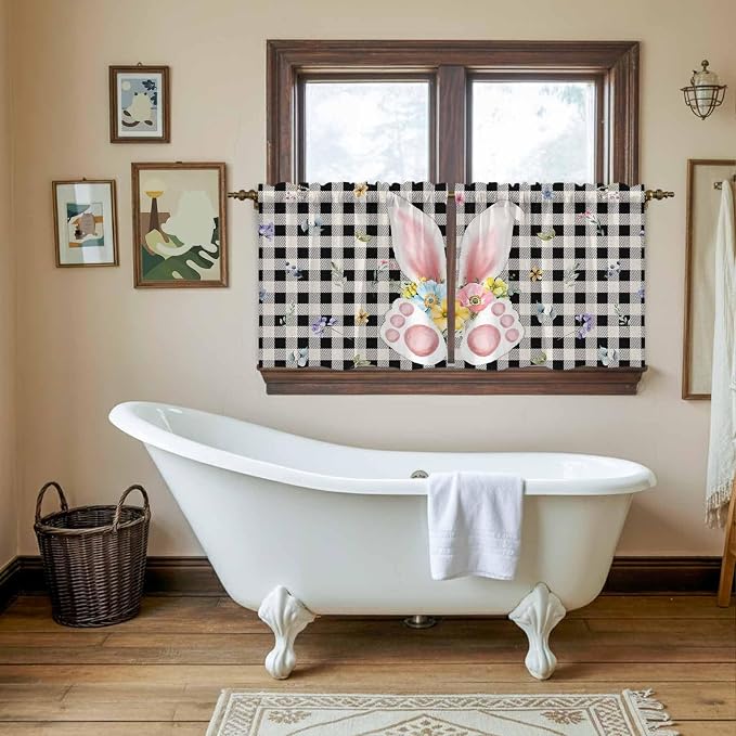 Easter Kitchen Tier Curtains 36 Inch Long 2 Panel Set, Rod Pocket Half Window - Image 5
