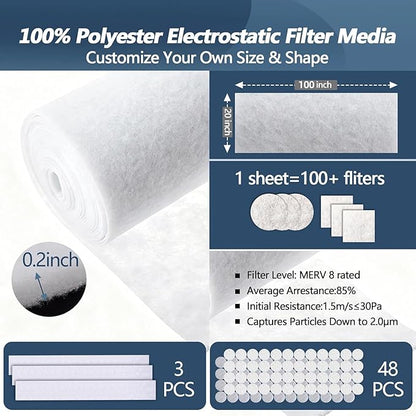MERV 8 Air Vent Filters Kit 20x100 Inch|Cut to Fit Filter Material, High-Grade - Image 3