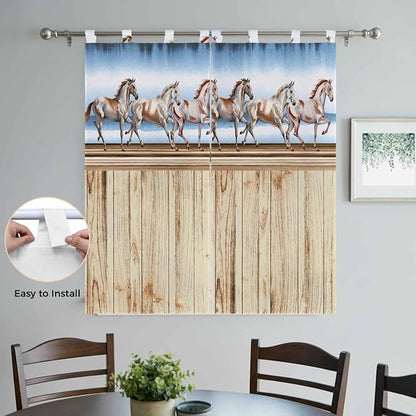 Western Horse Bathroom Curtains 63 Inch Length, Window Curtains Tab Top - Image 4
