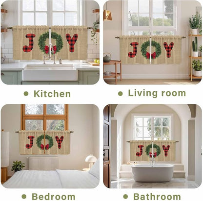 Red Green Christmas Kitchen Tier Curtains 24 Inch Long 2 Panel Set, Rod Pocket - Image 8