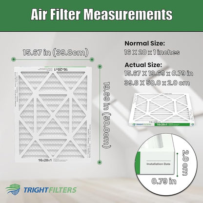 16x20x1 Air Filter 4 Pack, Durable MERV 8 Pleated Home HVAC AC Furnace Filters - Image 2