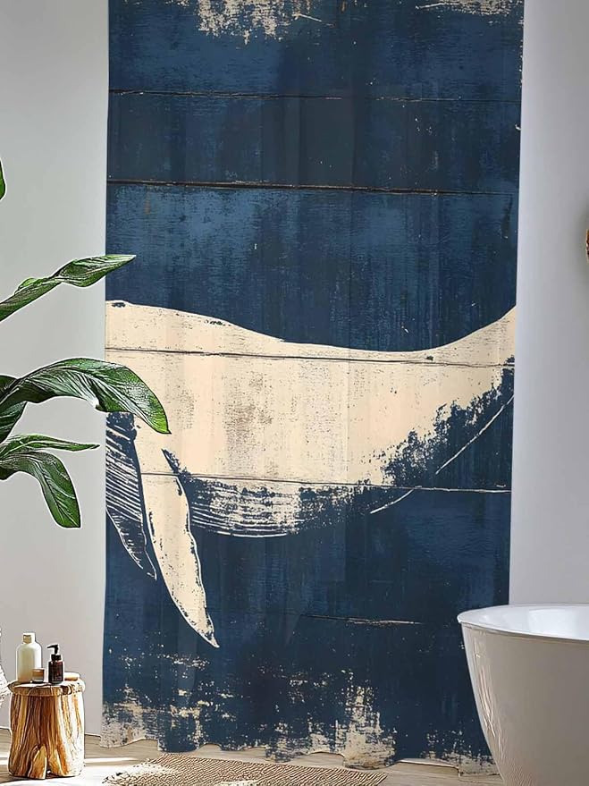 Sheer Curtains 108 Inches Long, Ocean Whale Blue Semi Sheer Curtains Light - Image 4