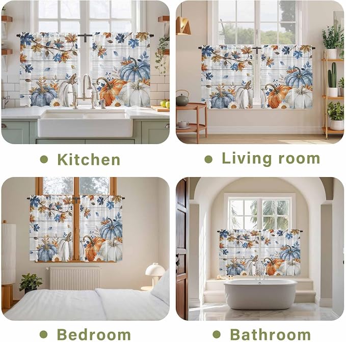 Thanksgiving Pumpkin Kitchen Curtains 54 Inch Long 2 Panel Set, Rod Pocket - Image 8