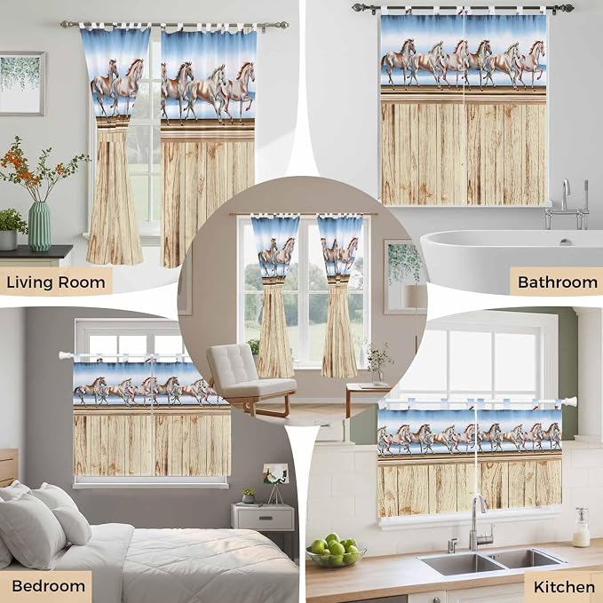 Western Horse Bathroom Curtains 63 Inch Length, Window Curtains Tab Top - Image 7
