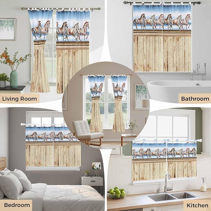 Western Horse Bathroom Curtains 63 Inch Length, Window Curtains Tab Top - Image 7