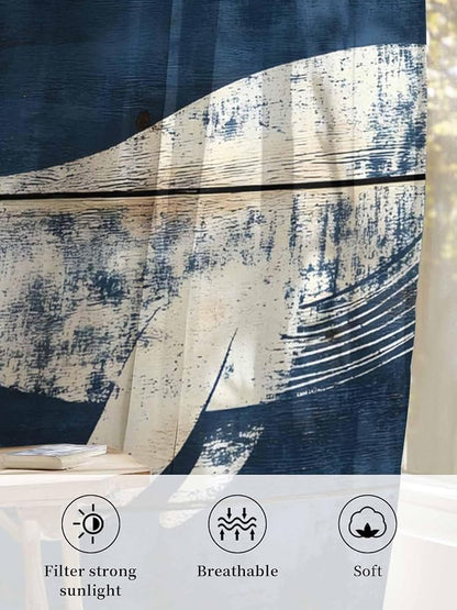 Sheer Curtains 63 Inch Length, Ocean Whale Blue Semi Sheer Curtains Light - Image 6