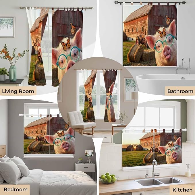 Farm Pig Living Room Curtains 84 Inch Length, Window Curtains Tab Top, - Image 7