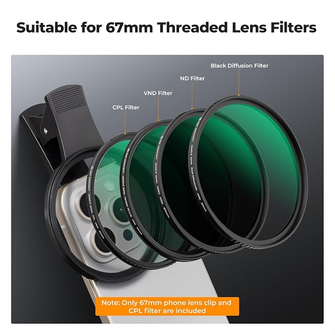 K&F CONCEPT 67mm Clip-on CPL Phone Camera Lens Filter Kit, Circular Polarizer - Image 4