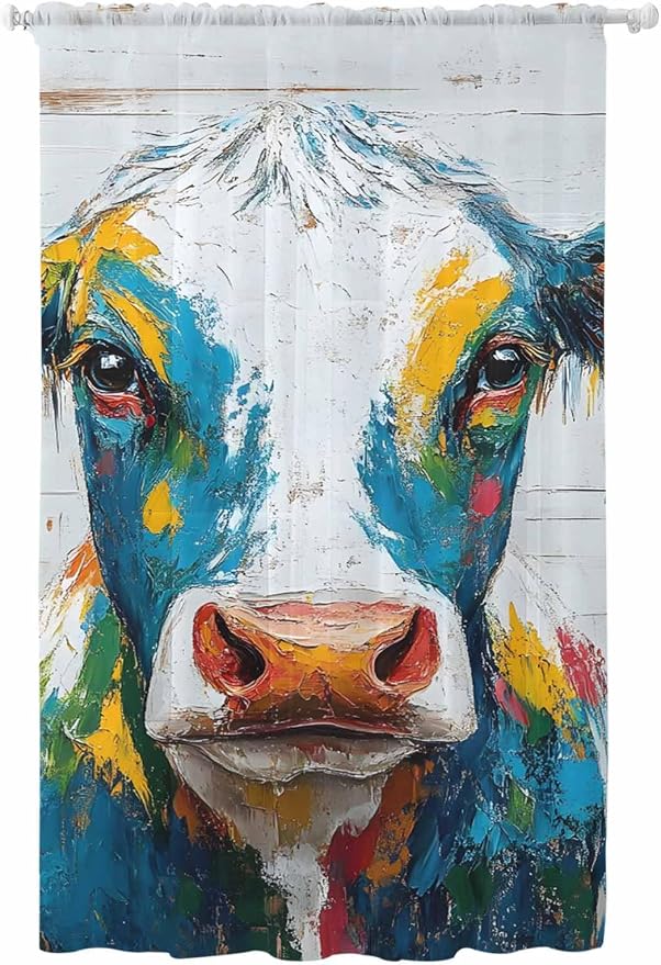 Sheer Curtains 108 Inches Long, Rustic Cow Semi Sheer Curtains Light Filtering by Unknown