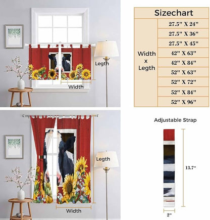 Cow Sunflowers Kitchen Curtains 24 Inch Length, Small Window Curtains Tab Top - Image 8