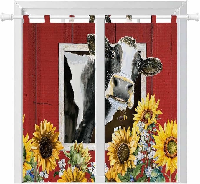 Cows Sunflowers Bathroom Curtains 63 Inch Length, Window Curtains Tab Top by Unknown