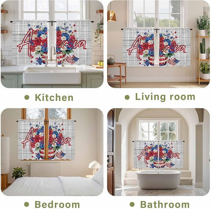 Independence Day Kitchen Tier Curtains 45 Inch Long 2 Panel Set, Rod Pocket - Image 8